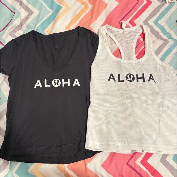 lululemon athletica Tops - Lululemon Aloha Hawaii Bundle of Cropped Tank Top and Short Sleeve Women 8 / 10